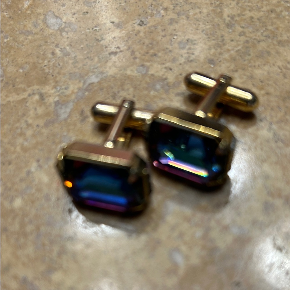 SWANK Watermelon Crystal Gold Cufflinks (vintage approximately 1950s)